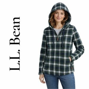 L.L. Bean Women's Medium Scotch Plaid Flannel Shirt, Relaxed Full Zip Hoodie